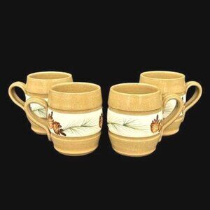 Vintage Mill Creek Pottery Stoneware Pine Cone Lodge Cabin Coffee Mugs Set of 4